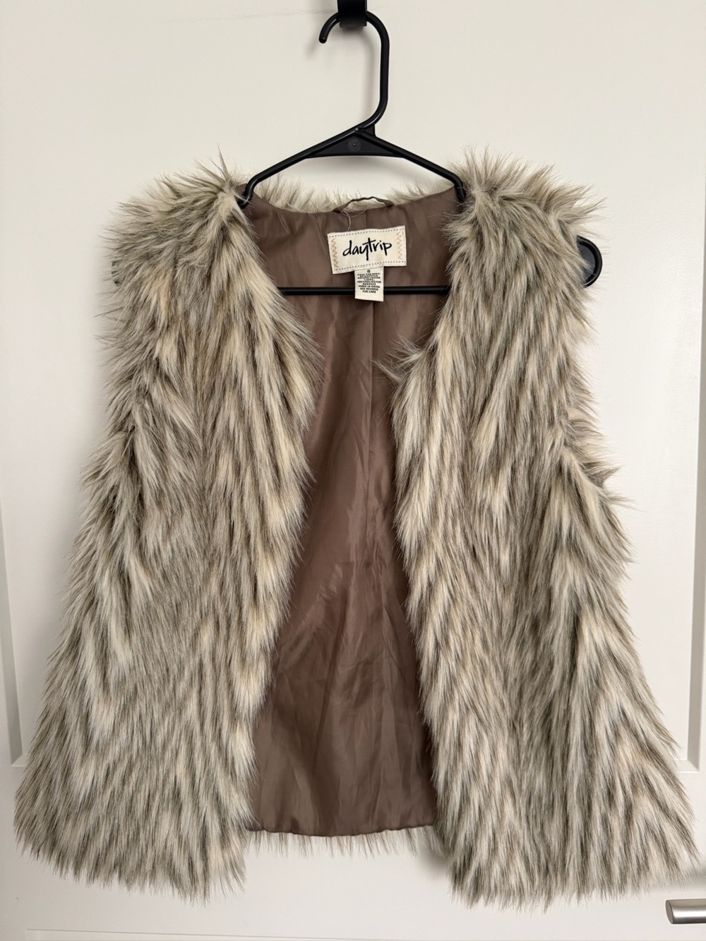 Daytrip Faux Fur Vest in Brown Pattern Small